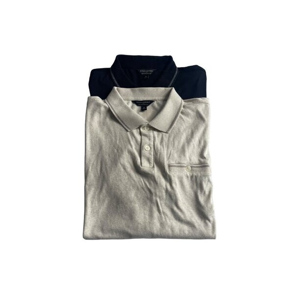 Banana Republic 1/4 Button Down Short Sleeve Shirts SZ M Lot/2 Black & Cream - Picture 1 of 12